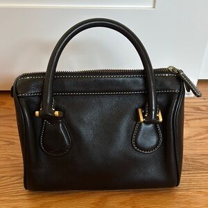J. Crew Black and Gold Satchel with Structured Design